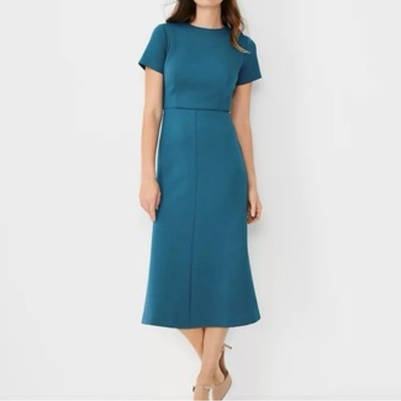 New Ann Taylor The Double Knit Midi Dress Teal - Picture 1 of 7